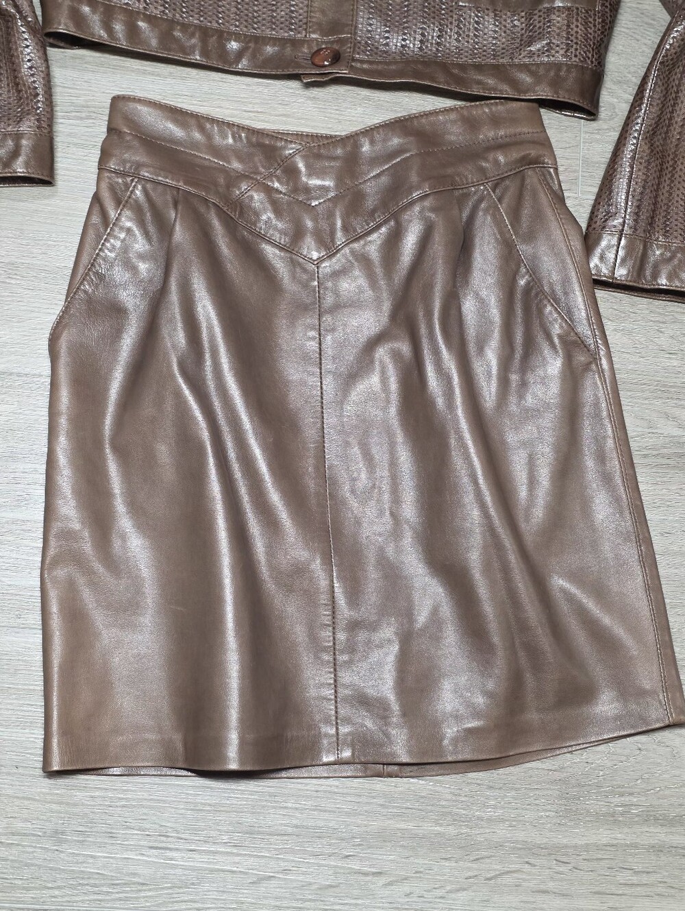 Vintage 80's Dita Martin Design Leather Jacket Sz 10 & Skirt Sz 8 Set Brown - Picture 11 of 11
